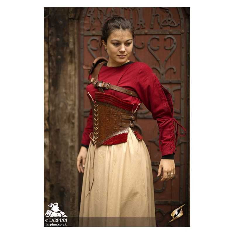 Margot Corset - Brown/Red - LARP Leather Body Armour - LARP Bodice